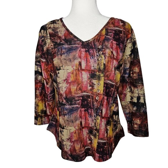 Parsley & Sage Size Medium Abstract Multicolor Print Button Detail Top - Picture 1 of 9